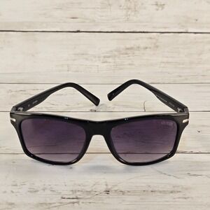 Guess GUF 128 BLK-35A Sunglasses Black Rectangular Frame Silver Logo 56-18-140